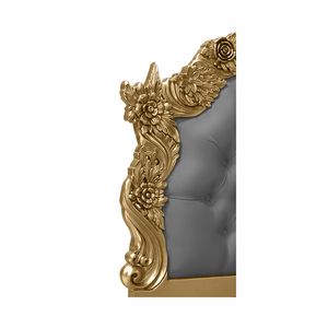 Lit Louis XV Patrice en bois de palissandre massif de haute qualité avec finition dorée et tissu gris pour usage intérieur. - Product Image 5