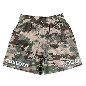 OEM Men's 5 Inch Quick Dry Seamed Mesh <b>Shorts</b> Premium Custom Logo Camouflage Printed <b>with</b> Solid Pattern Custom <b>Zipper</b> <b>Pocket</b> - Product Image 1