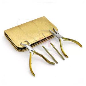 Gold Hair Extension Pliers Set With <b>Needle</b> Professional Hair Extension & <b>Beading</b> Tool Kit Plier With Beautiful Leather Pouch - Product Image 2