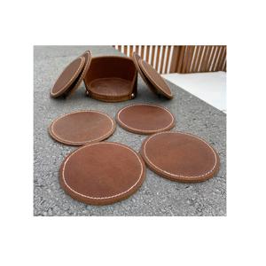 Tapis de dessous de verre en cuir et tampons pour accessoires de Table, forme ronde, marron, tasse d'eau potable, dessous de verre à faible coût - Product Image 1