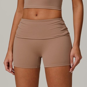 Pantalones cortos de gimnasio de talla grande de cintura alta para mujer, Bermudas sólidas para entrenamiento, pantalones cortos de Yoga, levantamiento de glúteos, cintura media de punto, calle alta - Product Image 3