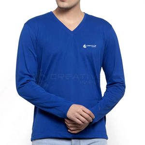 100% algodón a granel moda cómoda hombres manga larga cuello en V camisetas bordado personalizado opciones de impresión con patrón sólido - Product Image 1