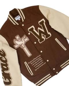 แจ็คเก็ตวาร์ซิตี้ผู้ชายผ้าแคนวาสคุณภาพสูง พร้อมแขนหนังปักลายเชนิลล์ ออกแบบเองได้ เป็นมิตรกับสิ่งแวดล้อม และกันลม - Product Image 4