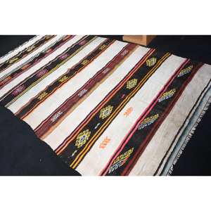 Kilim alfombra turca 5,6X10,2 pies negro hecho a mano tejido plano Jacquard Kilim felpa pila altura lana látex Patchwork para pasillo - Product Image 4