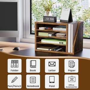 Organizador de Archivos de Escritorio, Organizador de Escritorio de Madera con 3 Estantes Ajustables, Clasificador de Papel para Correo, Oficina, Hogar, Porta Archivos - Product Image 5