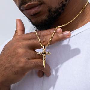 18k Gold Plated 925 Sterling Silver Iced X-shape Spiked <b>Cross</b> <b>Pendant</b> for Men Hip Hop Jewelry - Product Image 1