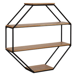 Decoración de pared hexagonal Estantes dorados de metal flotante Superficie de madera de 3 niveles Estante de pared de madera decorativo - Product Image 6