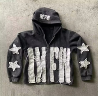 100% coton éponge Streetwear lavage coupe et coudre fermeture éclair applique à capuche en détresse broderie Patch sweats à capuche hommes sweats à capuche personnalisés