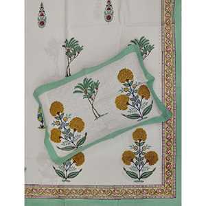 Hand Block Printed King Size 100% Cotton Double Bedsheet Pillow Cover Eco-Friendly Floral <b>Comforter</b> <b>Set</b> for Home 3 Pcs <b>Set</b> - Product Image 1