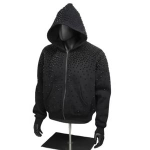 Sudaderas con Capucha Extra Grandes de Alta Calidad para Hombre, Estilo Urbano, con Pedrería, Cierre de Cremallera, Hombros Caídos, Sudaderas con Pedrería Termoadhesiva para Hombre - Product Image 5