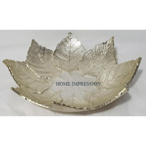 Poignées argentées en forme de feuille Plateaux de service en métal de grande taille pour desserts et aliments Table à manger Vaisselle Bol à salade pour fête - Product Image 3