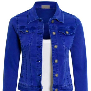 แจ็คเก็ตยีนส์สีสันตามสั่งสำหรับผู้หญิง แฟชั่นฤดูใบไม้ร่วง สไตล์เท่ห์ ทันสมัย เสื้อแจ็คเก็ตยีนส์ลำลองสำหรับผู้หญิง เสื้อคลุมแจ็คเก็ตยีนส์คอตั้ง - Product Image 1