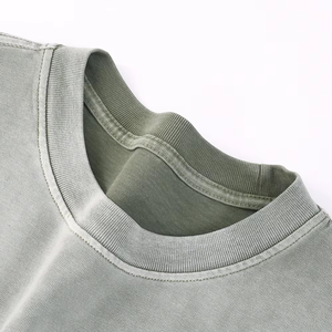 Camiseta de hombre sólida de gran tamaño desgastada lavada pesada de 300 gramos, camiseta de moda Unisex, Camiseta de algodón de alta calidad y transpirable - Product Image 5