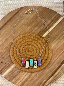 Collar de barra de piedra múltiple con ajuste de bisel de oro y plata de ley hecho a mano, joyería elegante para mujer, regalo artesanal único, uso diario - Product Image 3