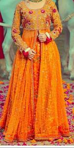 Vestido de fiesta de seda para mujer, de 3 piezas traje de seda, de color naranja, Lehenga Choli - Product Image 2