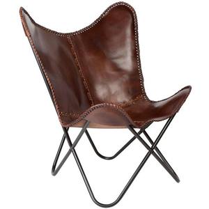 100% mejor calidad Retro marrón oscuro cuero mariposa silla MARCO DE HIERRO plegable Silla de ocio para dormitorio al aire libre uso rústico - Product Image 4