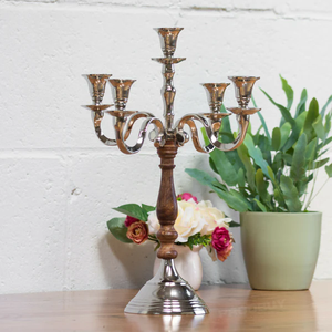 Aluminium Vintage & Classic Style <b>Candelabra</b> with Wooden Stand In Silver and Multiple Finishing for Wedding Decoration - Product Image 4