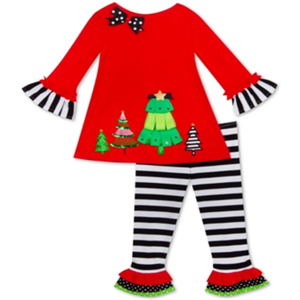 Set Festivo per Bambina Taglia 5 Rosso Casual 2 Pezzi con Top e Leggings a Righe Edizione Rara Logo Personalizzato - Product Image 1