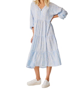 Robe de plage décontractée bleu clair à imprimé, col en V, sexy, grande taille pour femmes - Product Image 1