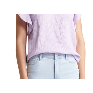 Top da donna a V con maniche a volant, in chiffon viola floreale, stile coreano, taglia XL, per primavera/estate - Product Image 3