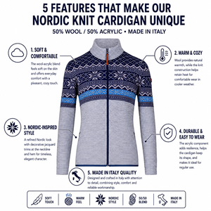 Chaqueta de Punto Gris con Cierre para Hombre, con Patrón Nórdico, Cuello Alto, Transpirable, Ropa de Esquí de Acrílico - Product Image 2