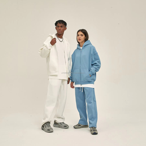 Vente en gros en vrac personnalisé 450gsm-600gsm Ensembles de sweat à capuche zippé pour hommes sweat à capuche d'hiver avec fermeture éclair teinte unie - Product Image 1