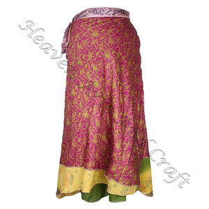 * ร้อนแรง * กระโปรงห่อผ้าไหมมหัศจรรย์ยาว2ชั้นสไตล์อินเดียวินเทจยาวฮิปปี้ทรงวินเทจ2ชั้นกระโปรงยาวผ้าไหมวิเศษใส่กลับด้านได้ - Product Image 1