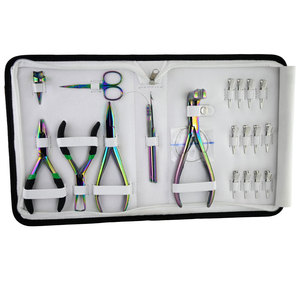 Kit d'outils professionnel pour extensions de cheveux arc-en-ciel, en acier inoxydable, micro-anneaux, outils d'installation avec étui à fermeture éclair - Product Image 1