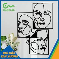 Peinture abstraite minimaliste de portrait avec cadre en métal et support mural en acier inoxydable TTT011