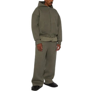 Heavyweight Cotton 500gsm Two Piece <b>Zip</b> <b>up</b> Hoodie Set Men Tracksuit Custom High Quality <b>Hoodies</b> and Sweat Pants Set Men - Product Image 3