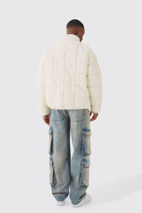 Manteau matelassé à col entonnoir en duvet écru coupe-vent personnalisé polyester hiver chaud extérieur veste à bulles pour hommes vente en ligne - Product Image 4