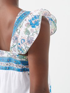 Robe blanche mini trapèze sans bretelles en gaze de coton légère à motif floral imprimé pour les fêtes et l'extérieur - Product Image 3