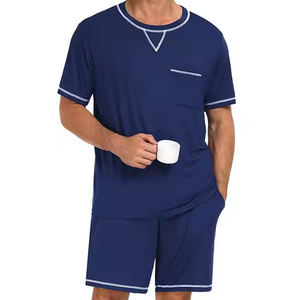 2025 conjunto de dos piezas de moda para hombres, camisa de cuello redondo transpirable de algodón de manga corta y pantalones cortos, conjunto de camisetas de verano para hombres - Product Image 2