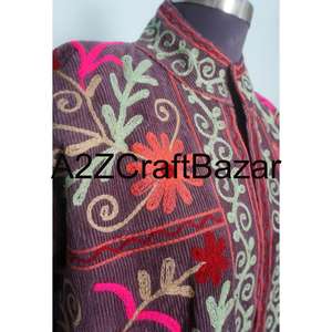 Veste courte brodée artisanale en cotrise, manteau d'hiver ethnique, vêtement d'extérieur traditionnel écologique et respirant en coton pour les fêtes - Product Image 3