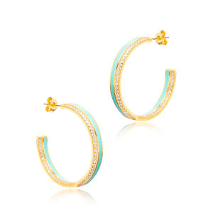 Pendientes de aro de piedra CZ transparente esmaltado de Color azul claro, joyería de plata esterlina 925 hecha a mano turca - Product Image 3