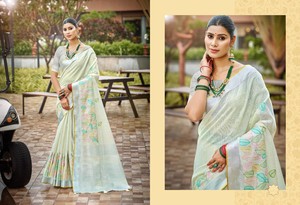 Sari en coton pour femmes, chemisier moderne en tissu georgette, sans plis, réversible, décontracté pour adultes, mariage - Product Image 3