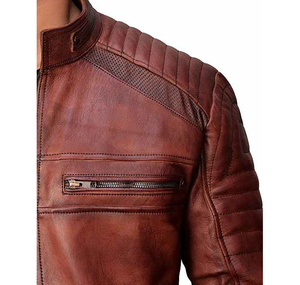 Custom Logo Men's Autumn Genuine Leather Vintage Stand Collar <b>Sherpa</b> <b>Lined</b> <b>Jacket</b> with Front Logo DDP Shipping - Product Image 4