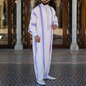 Manga larga Thobe Hombres Estilo árabe saudí Ropa islámica Tela suave y cómoda Túnica musulmana Jubba - Product Image 6