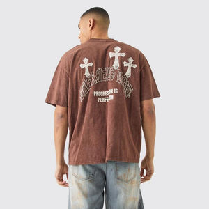 Camisetas de Algodón 100% Lavadas con Ácido al por Mayor, Ropa Urbana Hip Hop con Logotipo Personalizado, Corte Regular, Camiseta Vintage - Product Image 3