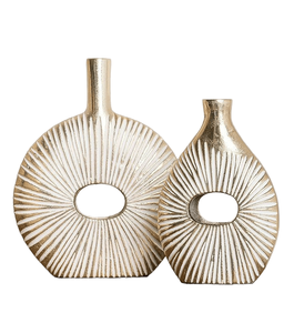 Half <b>Textured</b> Gold Metal <b>Vase</b> with Designer Brass Finish Decorative Accent for Modern Luxury Home & Interior Styling - Product Image 2