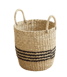 ชุดตะกร้าเก็บของสานจากหญ้าทะเลธรรมชาติ 3 ใบ พร้อมหูหิ้ว ตะกร้าทรงกลมลายเส้นสีดำ สำหรับใช้งานได้หลากหลาย จากประเทศเวียดนาม - Product Image 2