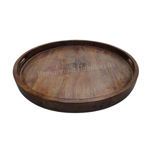 Grand plateau en bois de manguier personnalisé, gris brûlé, couleur lavis, sculpté à la main, plateau de service pour la décoration de la maison, occasions alimentaires - Product Image 1