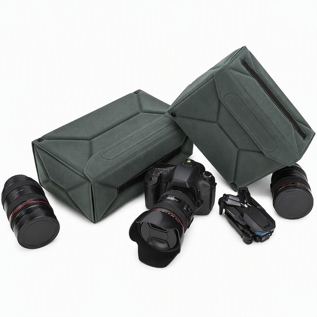 Multifunctional Foldable Shockproof Camera Insert Organizer Case Hook Loop Closure for DSLR Mirrorless One Body Two Lenses