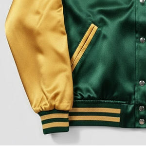 แจ็คเก็ตวาร์ซิตี้แบบมีโลโก้สั่งทำได้ ระบายอากาศได้ดี สีเขียวแบบกำหนดเอง คุณภาพเยี่ยม แจ็คเก็ตวาร์ซิตี้ผ้าซาตินเรียบสำหรับผู้ชาย - Product Image 3