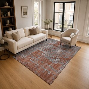 Tapis de salon en chenille antidérapant RUGS DEPOT LXDP-0266, effet marbre doré terracotta, imprimé numériquement, lavable en machine, vente en gros - Product Image 2