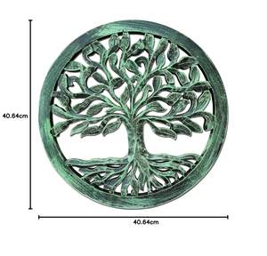Décoration murale en bois Arbre de Vie, panneau mural suspendu de 16 pouces de diamètre, décoration murale intérieure/extérieure pour salon, finition antique - Product Image 2