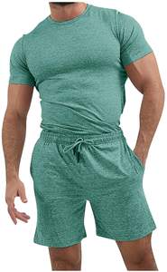 เซ็ตเสื้อยืดและกางเกงขาสั้นสำหรับผู้ชายชุดออกกำลังกายลำลองผ้าฝ้าย100% แฟชั่นใหม่สำหรับฤดูร้อน - Product Image 5