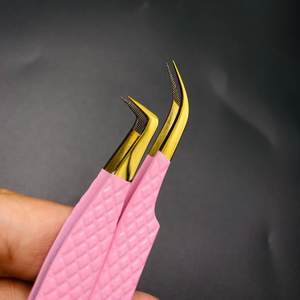 Petite pince à épiler quantité minimale de commande personnalisée avec nom de marque 90 degrés pince à épiler forte adhérence en acier inoxydable pointe en fibre pince à épiler incurvée 10mm - Product Image 3