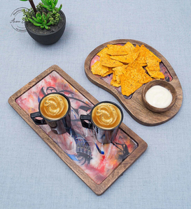 Juego de bandejas de resina de madera hechas a mano con diseño artístico de Guerrero, perfectas para decoración de aperitivos, opción de regalo única duradera - Product Image 2