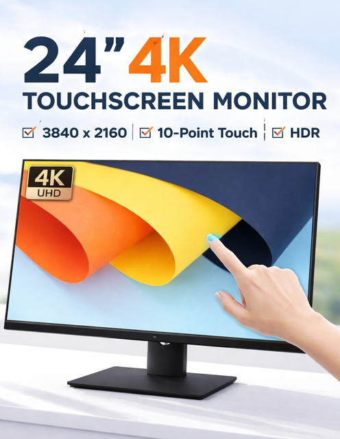 24 Inch 4K Touch Display Monitor IPS UHD 10 Point Touchscreen Interactive Screen VESA Mount Ergonomic Stand